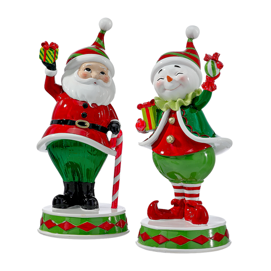 Viv! Christmas Weihnachtsfigur - Weihnachtsmann & Schneemann - 2er-Set - Rot Grün - 23 cm
