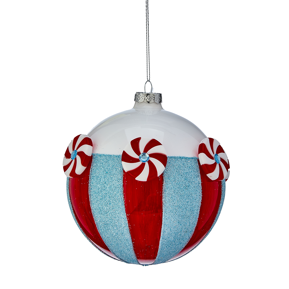 Viv! Christmas Bauble - Peppermint Swirl Candy - Glass - Red Blue - 13 cm