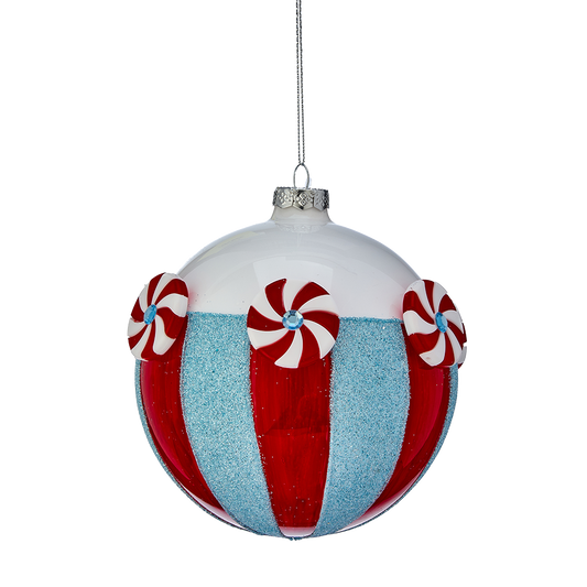 Viv! Christmas Bauble - Peppermint Swirl Candy - Glass - Red Blue - 13 cm