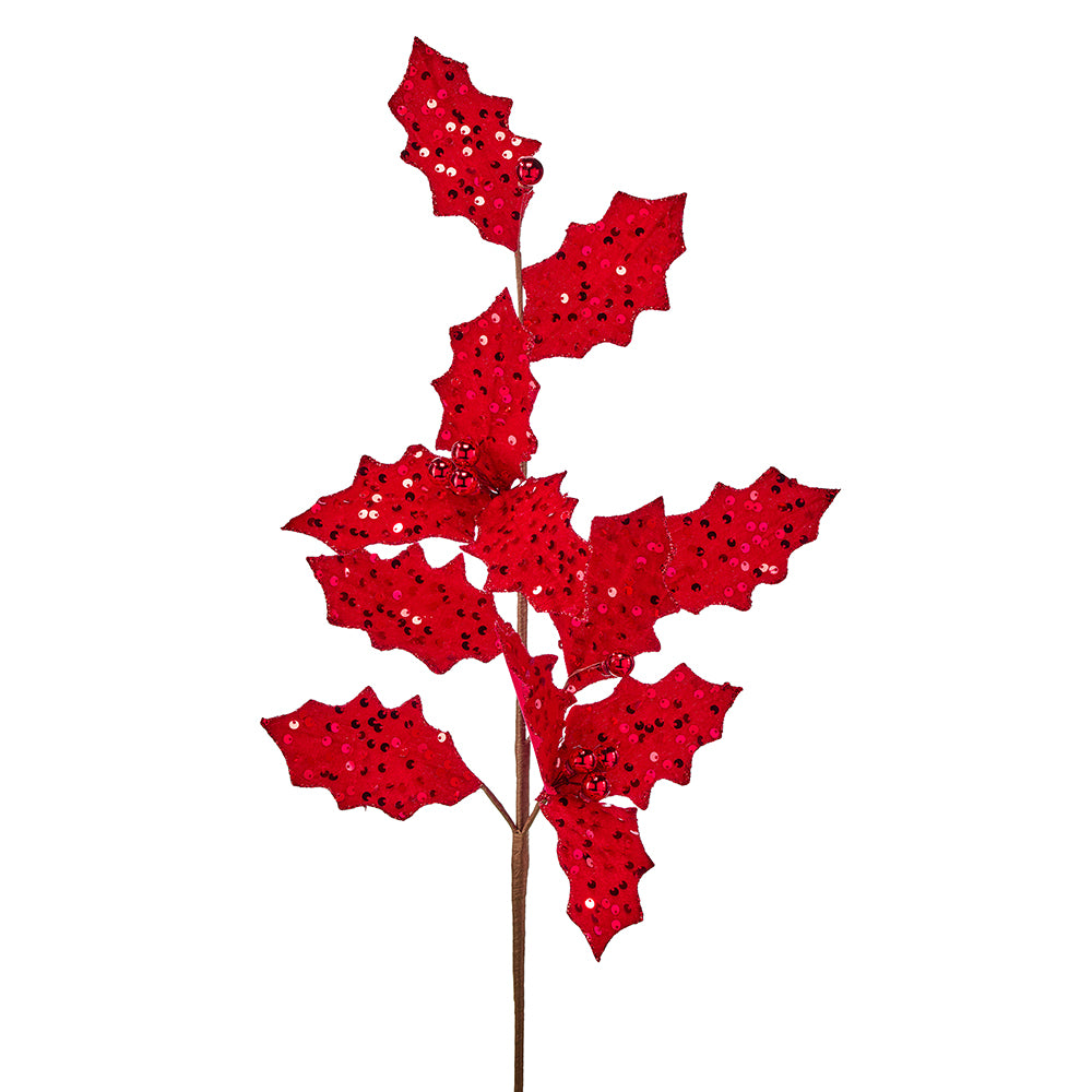 Viv! Christmas Spray - Velvet Flower w/ Sequins - Red - 56 cm