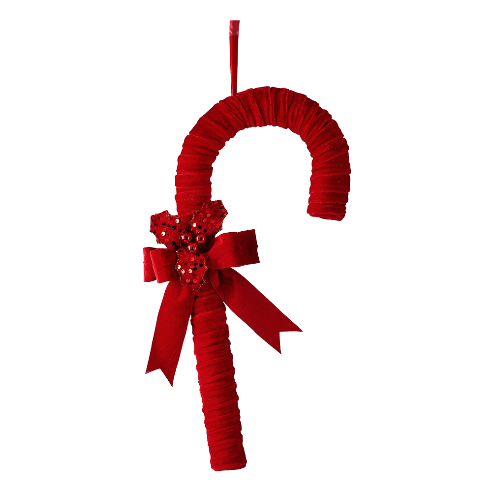 Viv! Christmas Ornament - XL Velvet Candy Cane w/ Bow - Red - 46 cm