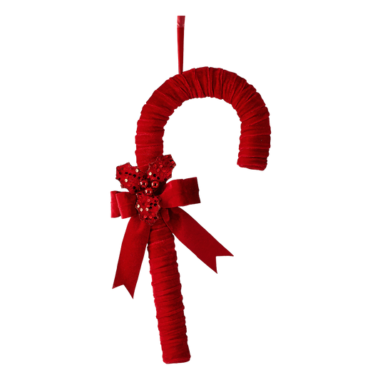 Viv! Christmas Ornament - XL Velvet Candy Cane w/ Bow - Red - 46 cm