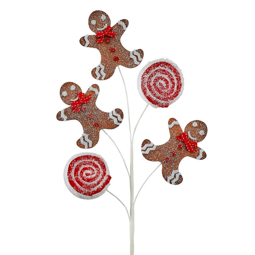 Viv! Christmas Weihnachtszweig - Lebkuchenmann & Pfefferminzbonbon - Braun Rot - 66 cm
