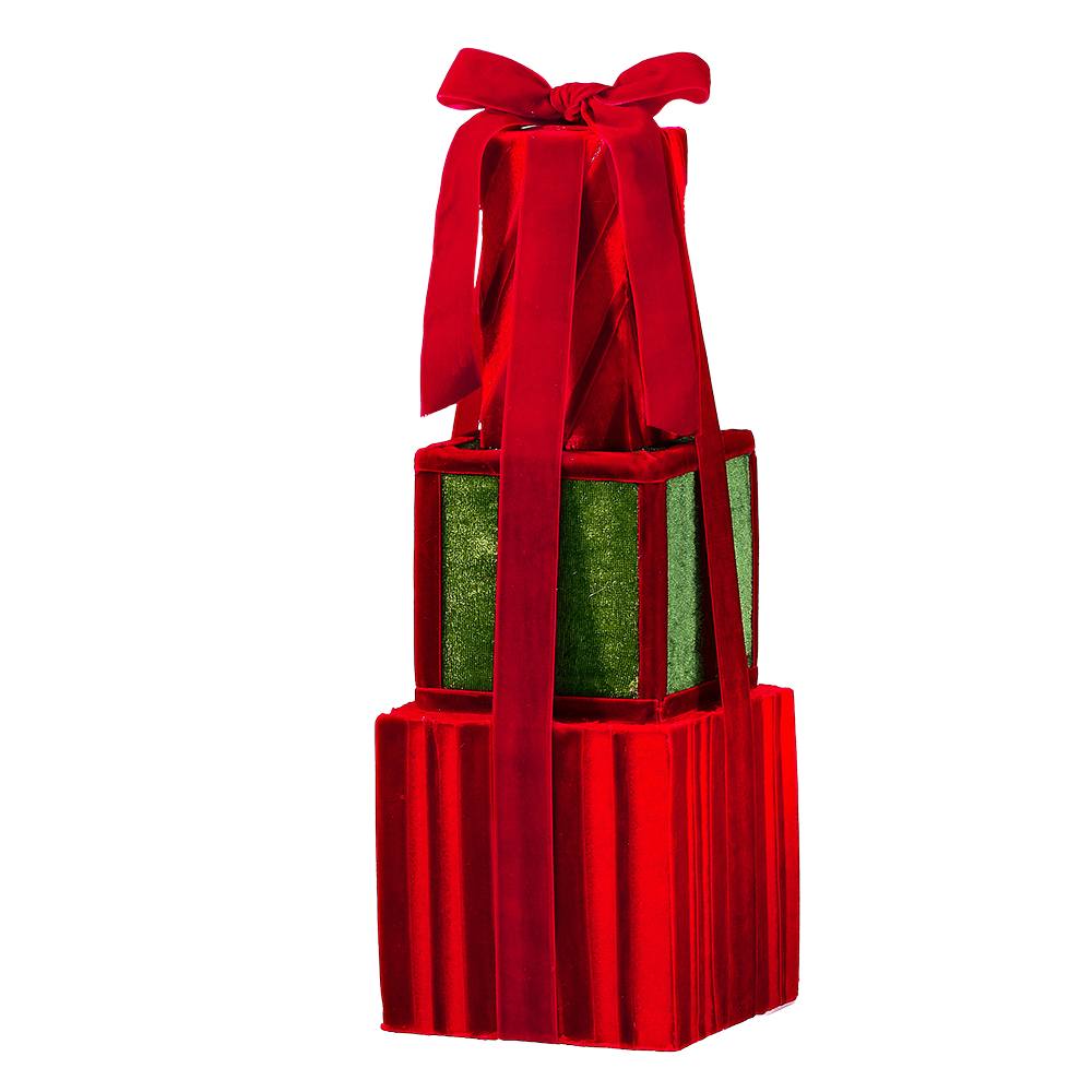 Viv! Christmas Tree Centrepiece - Velvet Stacked Presents - Red Green - 41 cm