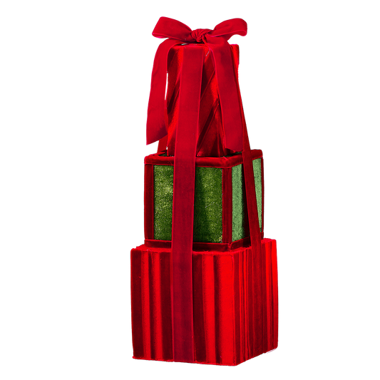 Viv! Christmas Kerstbeeld / Kerstboom Centerpiece - Fluwelen Stapel Cadeaus - rood groen - 41cm