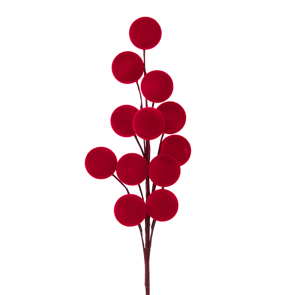 Viv! Christmas Kersttak - Fluweel Rode Bessen Tak - rood - 61cm