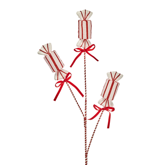 Viv! Christmas Weihnachtszweig - Glitzer-Pfefferminzbonbon - Rot Weiß - 74 cm