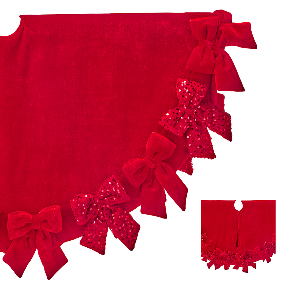 Viv! Christmas Luxe Kerstboomrok - Fluwelen Strikken met Pailletten - rood - Ø122cm