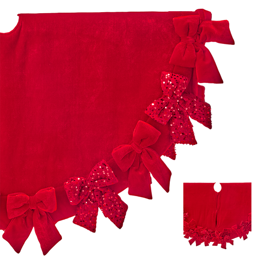 Viv! Christmas Luxe Kerstboomrok - Fluwelen Strikken met Pailletten - rood - Ø122cm
