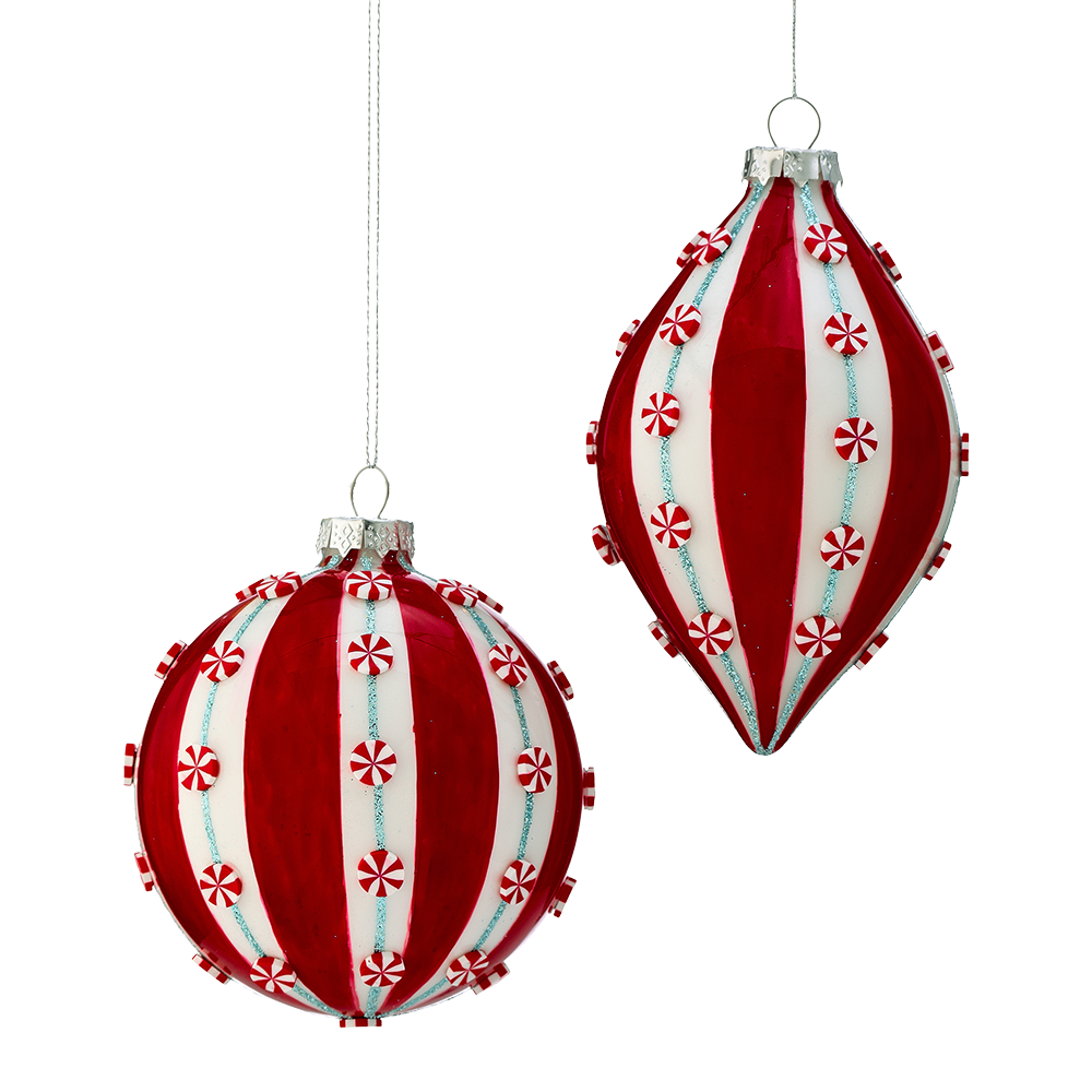 Viv! Christmas Bauble - Mini Peppermint Swirl Candy - Set of 2 - Glass - Red Blue - 14 & 10 cm