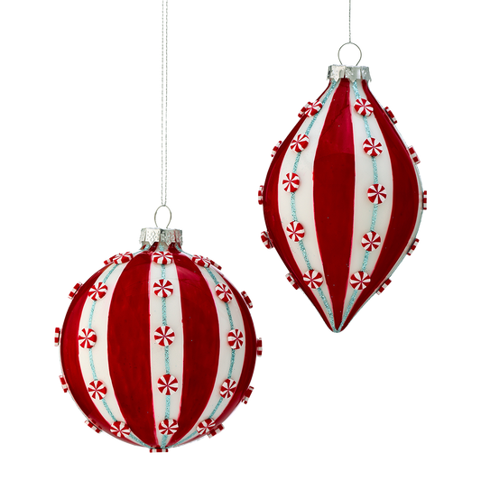 Viv! Christmas Bauble - Mini Peppermint Swirl Candy - Set of 2 - Glass - Red Blue - 14 & 10 cm