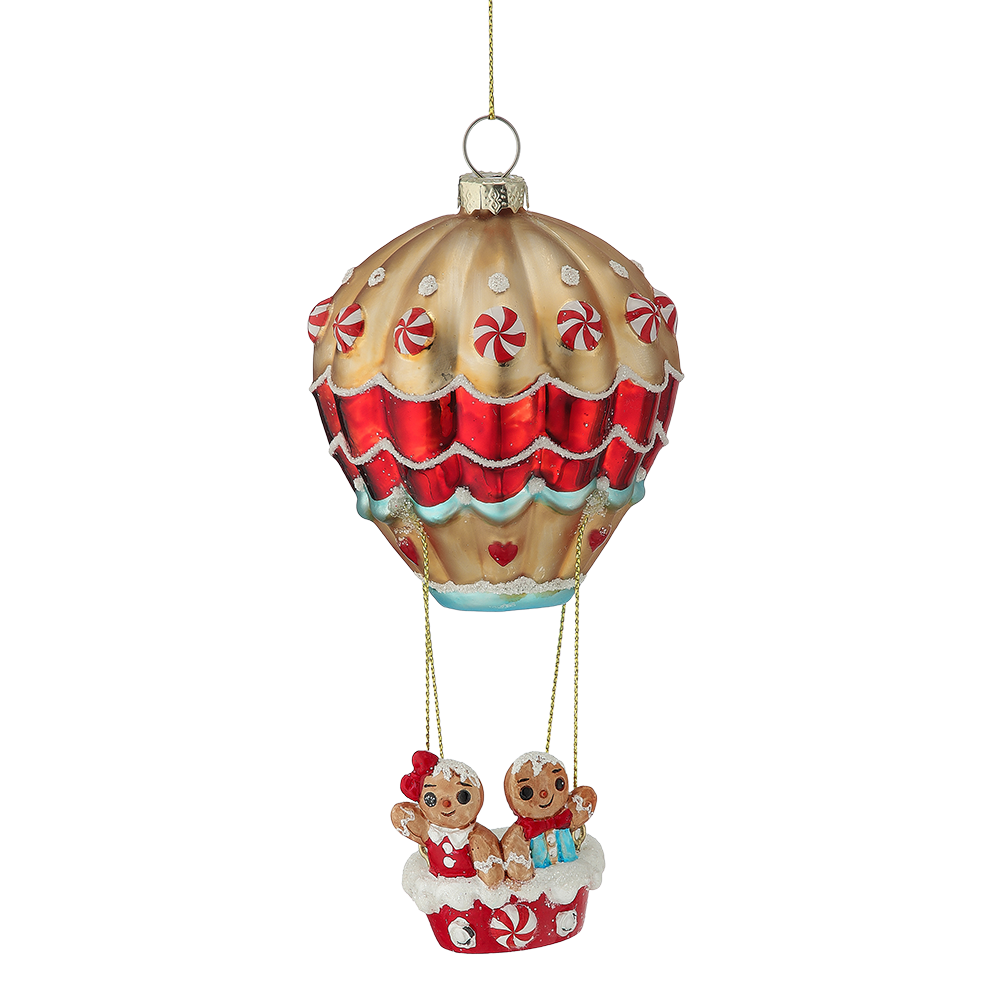 Viv! Christmas Weihnachtsanhänger - Lebkuchen-Heißluftballon - Glas - Rot Blau - 14 cm