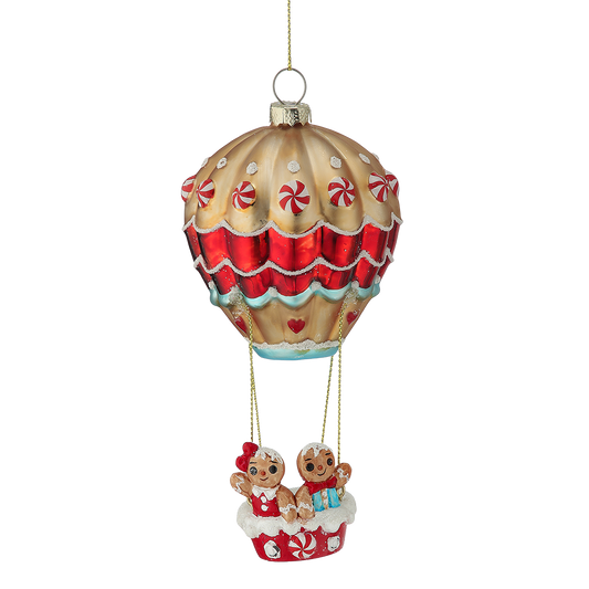 Viv! Christmas Weihnachtsanhänger - Lebkuchen-Heißluftballon - Glas - Rot Blau - 14 cm