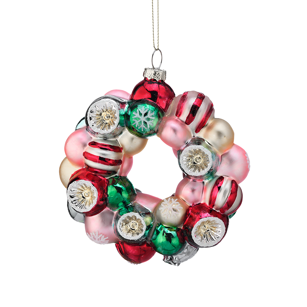 Viv! Christmas Ornament - Candy Wreath w/ Reflector Baubles - Glass - 14 cm