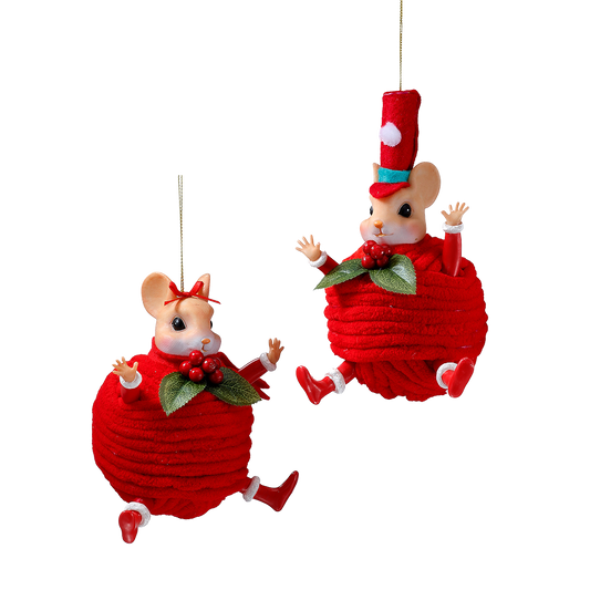 Viv! Christmas Weihnachtsanhänger - Mäuse im Wollknäuel - 2er-Set - Rot - 15 cm