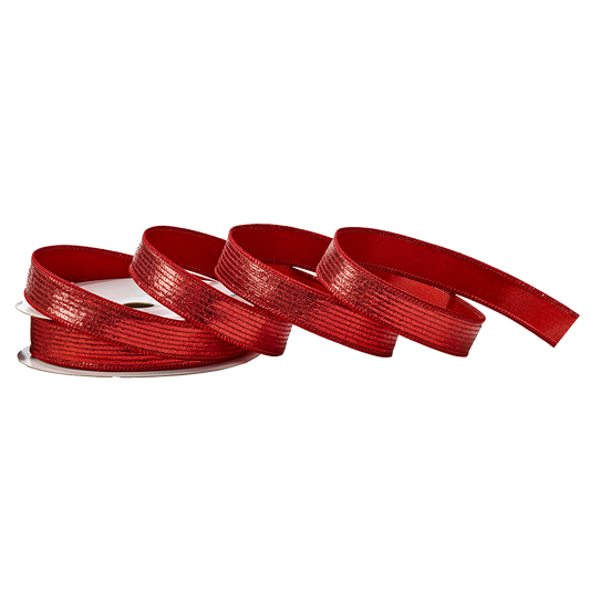 Viv! Christmas Cinta Alambrada de Navidad - Rayas Metálicas - rojo - 2,5cm x 9,1m