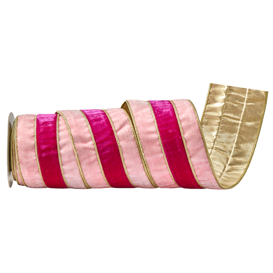 Viv! Christmas Cinta Alambrada de Navidad - Terciopelo a Rayas - rosa fucsia - 10cm x 4,6m