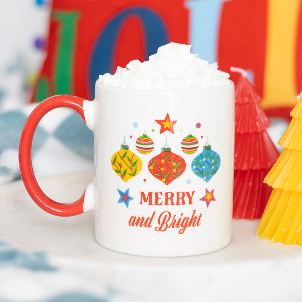 Viv! Christmas Mug - 'Merry and Bright' Christmas Bauble Mug - Ceramic