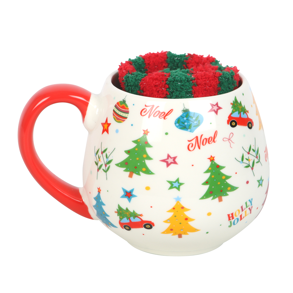 Viv! Christmas Mug Gift Set - Nostalgic Christmas Print Mug with Christmas Socks - Ceramic