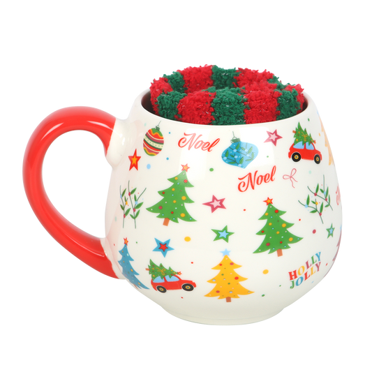 Viv! Christmas Kerstmok Cadeauset - Nostalgische Kerstprint Mok met Kerstsokken - Keramiek