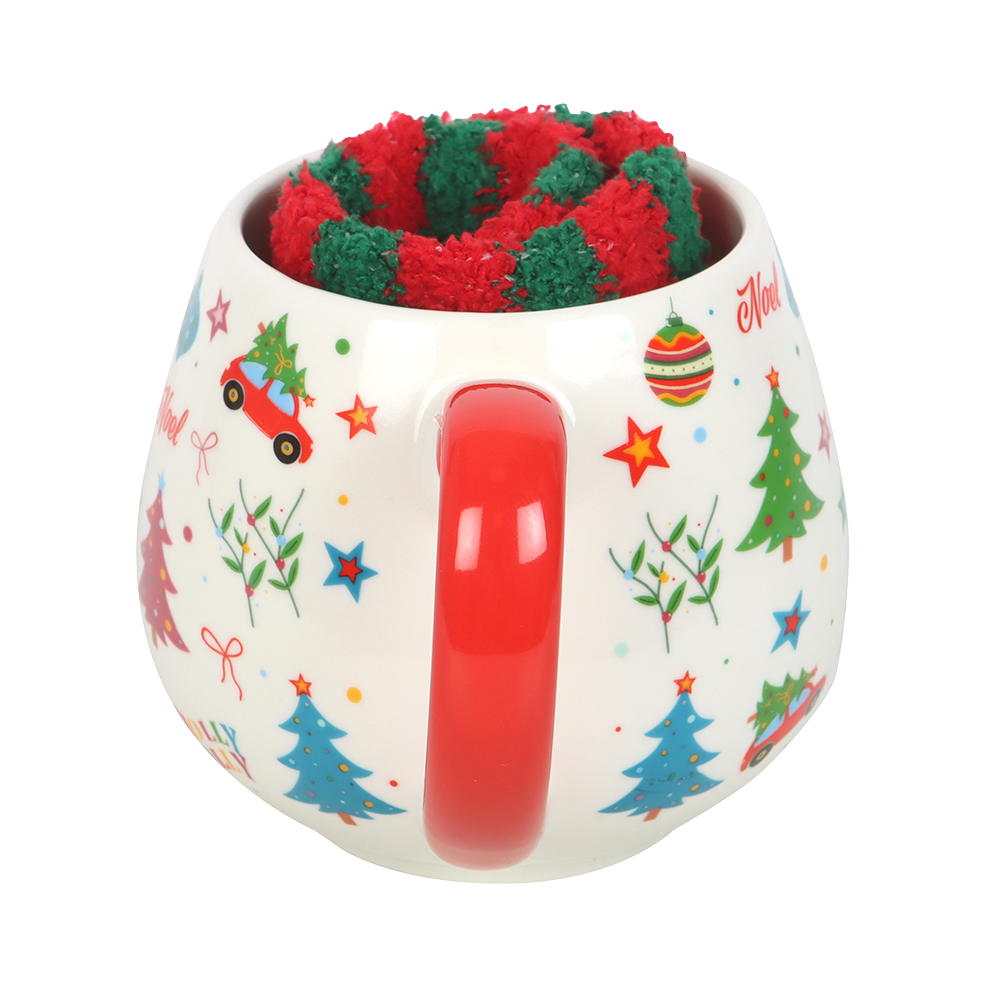 Viv! Christmas Mug Gift Set - Nostalgic Christmas Print Mug with Christmas Socks - Ceramic