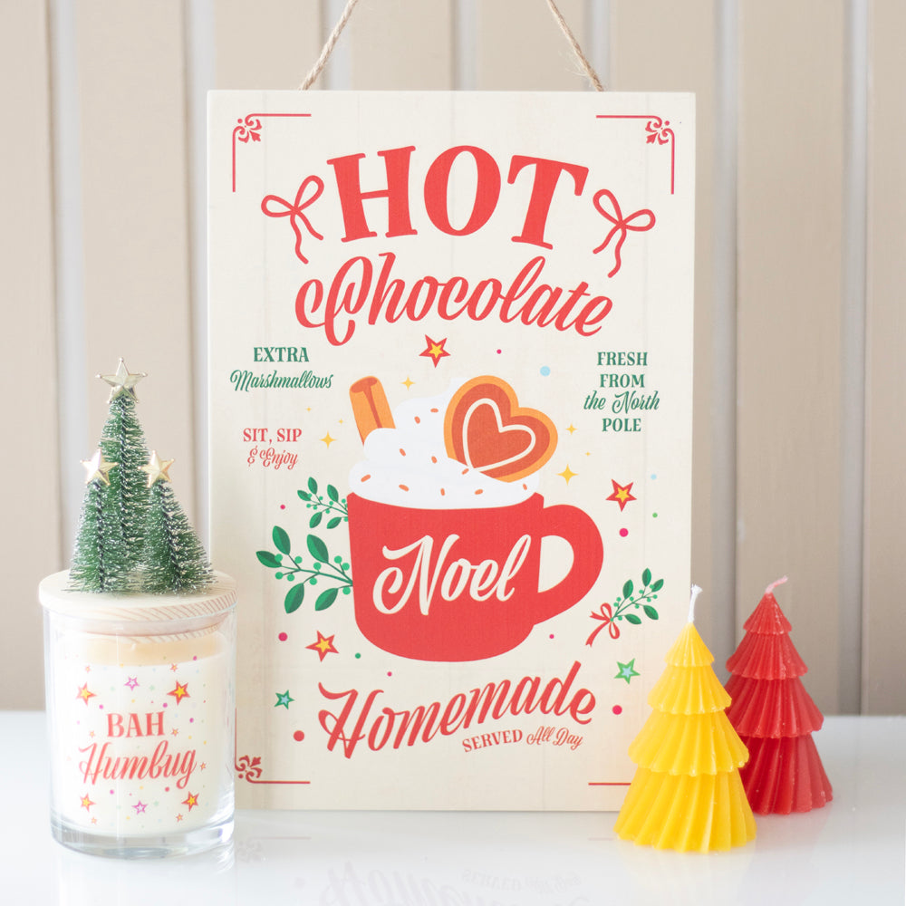 Viv! Christmas Kerstdecoratie - Hot Chocolate Hangend Bord - 20x40cm