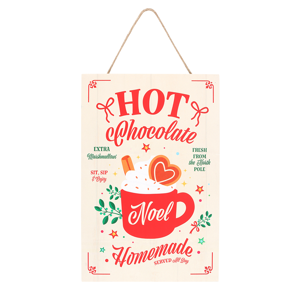 Viv! Christmas Kerstdecoratie - Hot Chocolate Hangend Bord - 20x40cm