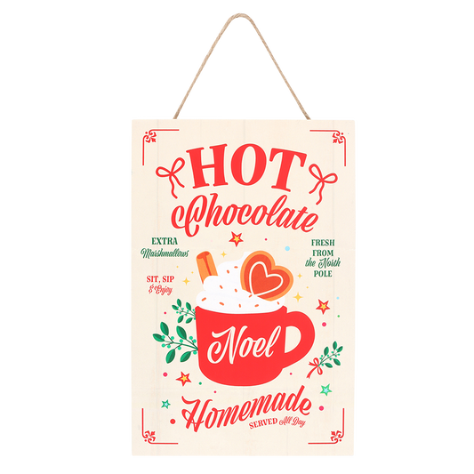 Viv! Christmas Kerstdecoratie - Hot Chocolate Hangend Bord - 20x40cm