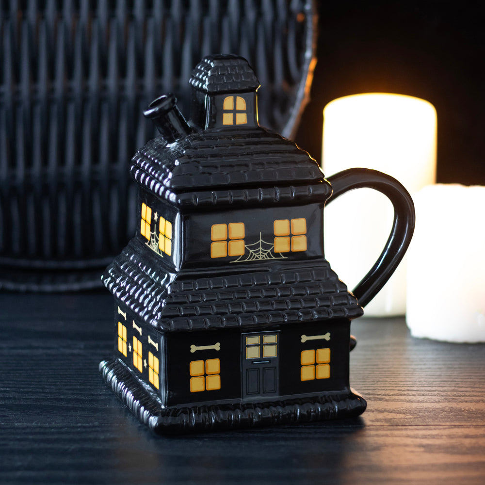 Viv! Christmas Halloween Mug - Black Haunted House - Ceramic