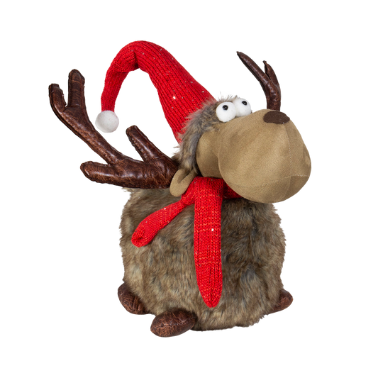 Viv! Christmas Tabletop Figure - Lying Reindeer with Santa Hat - red brown - 45cm