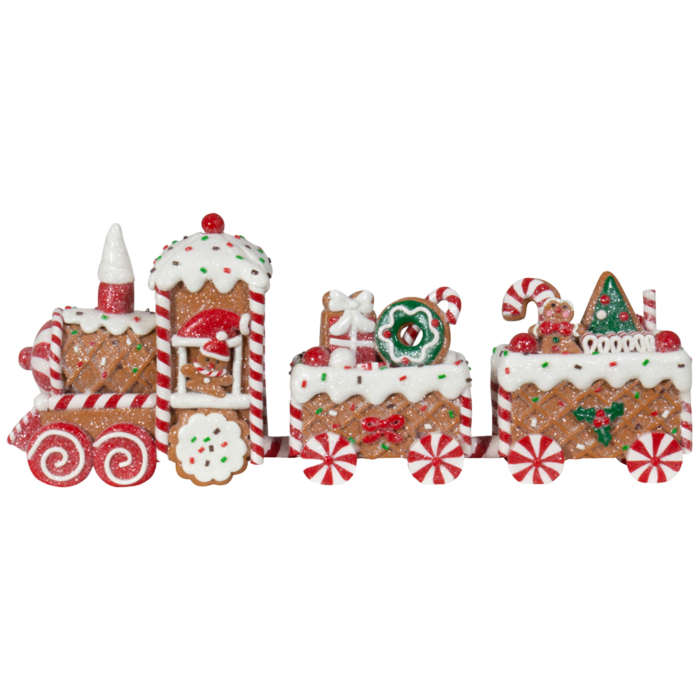 Viv! Christmas Kerstbeeld - Gingerbread Trein - bruin wit rood - 33cm