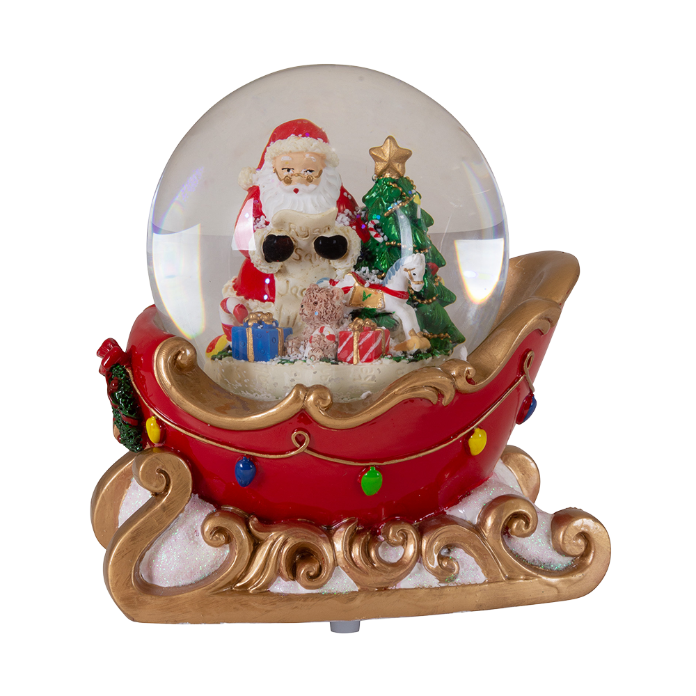 Viv! Christmas Snow Globe incl. Music Box - Santa Claus in Sleigh - Red - 10cm