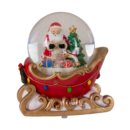 Viv! Christmas Snow Globe incl. Music Box - Santa Claus in Sleigh - Red - 10cm