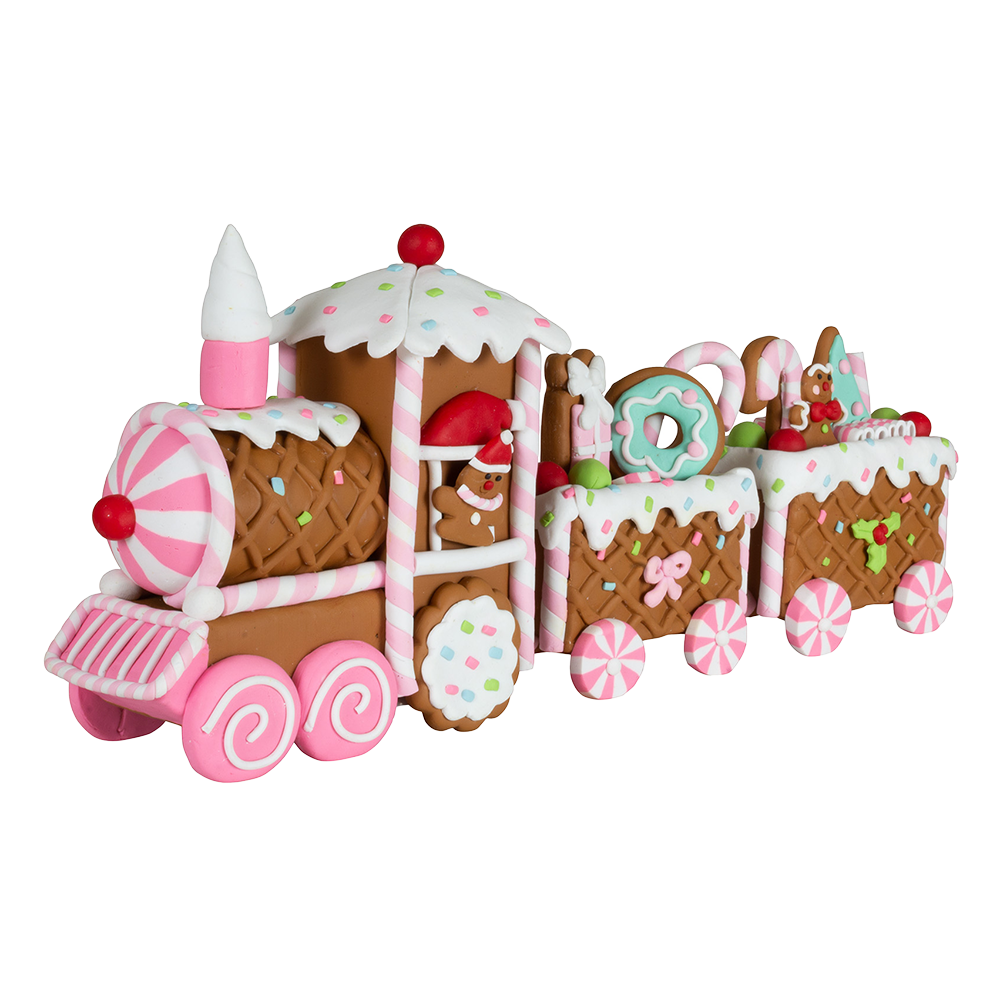 Viv! Christmas Tabletop Figure - Gingerbread Train - pastel - pink - 33cm