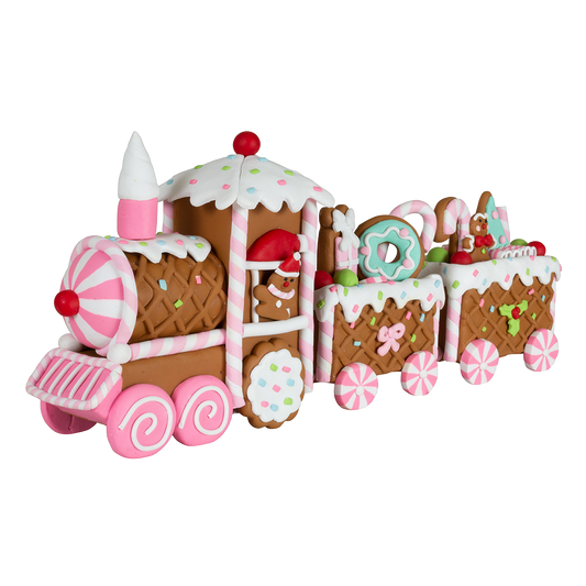 Viv! Christmas Tabletop Figure - Gingerbread Train - pastel - pink - 33cm