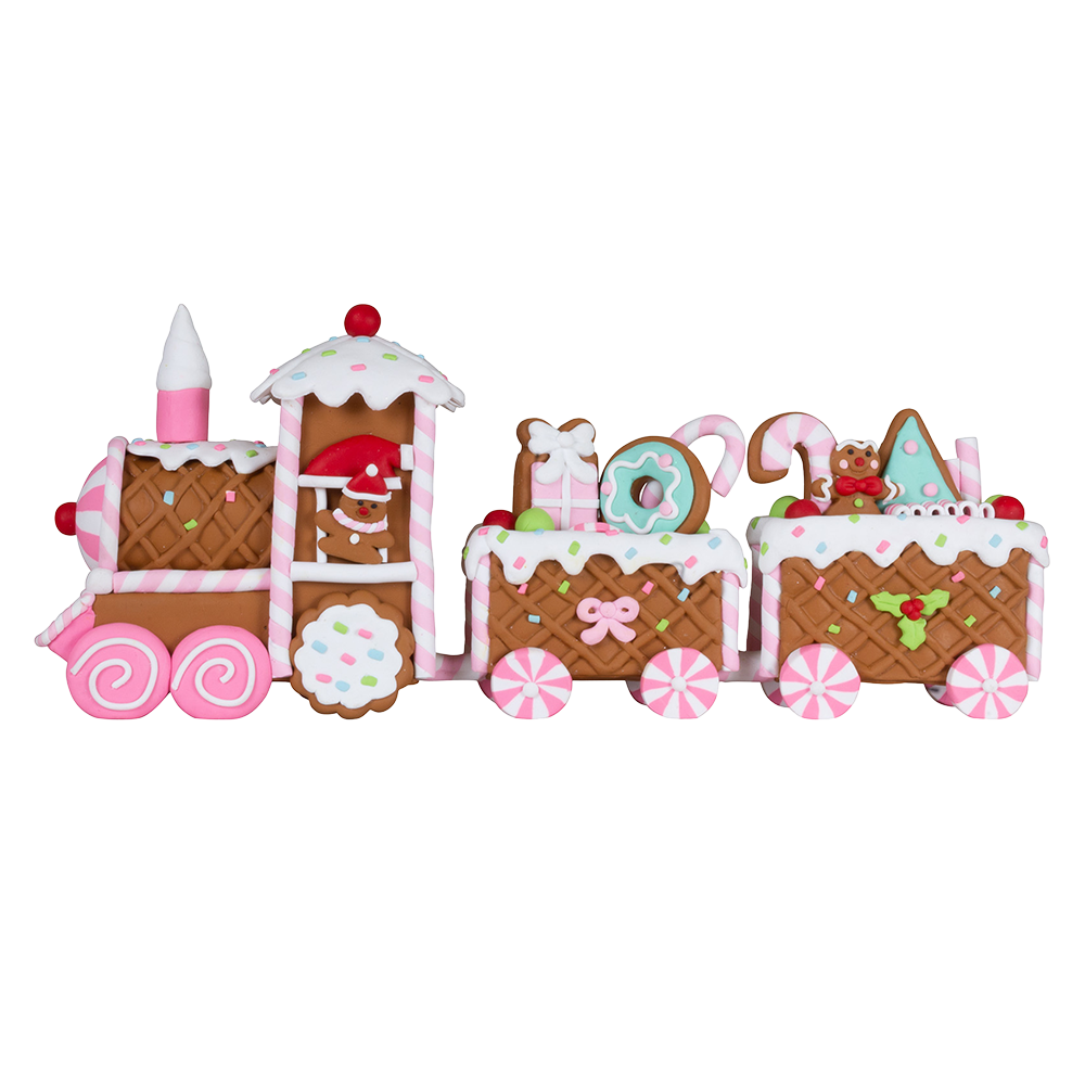 Viv! Christmas Tabletop Figure - Gingerbread Train - pastel - pink - 33cm