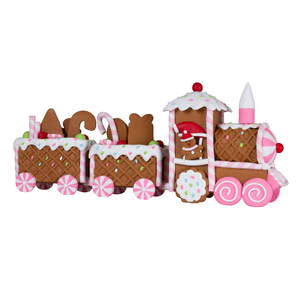 Viv! Christmas Tabletop Figure - Gingerbread Train - pastel - pink - 33cm