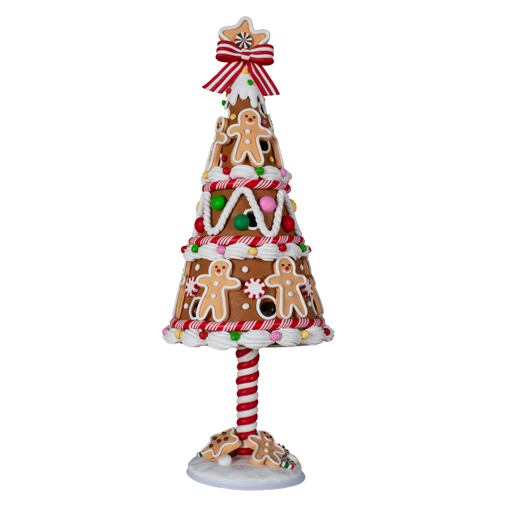 Viv! Christmas Figura Navideña – Árbol de Jengibre con Dulces y Luz LED – rojo blanco marrón – 33 cm