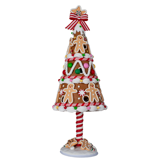 Viv! Christmas Kerstbeeld - Gingerbread Boom met Snoep incl. LED - rood wit bruin - 33cm