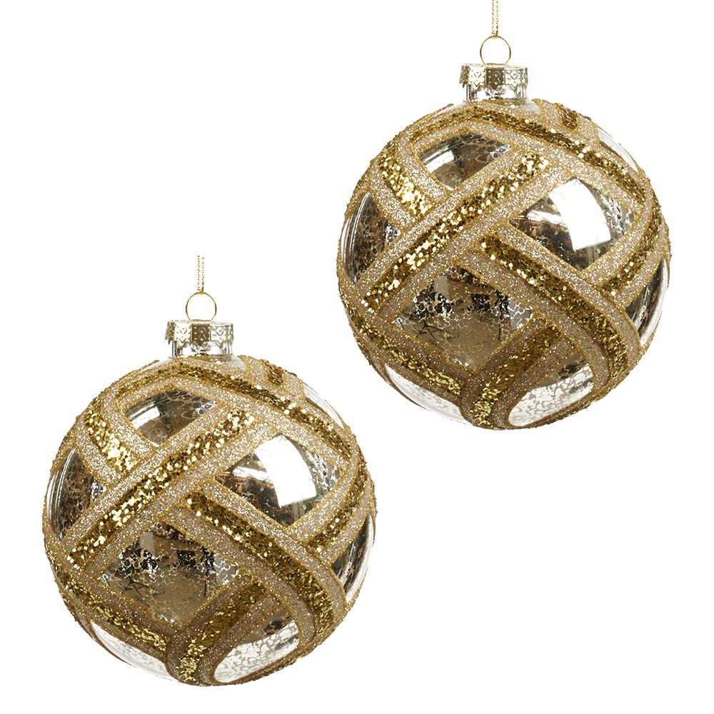 Goodwill M&G Weihnachtskugel - Glitzermuster - Set von 2 - Glas - gold - 10cm