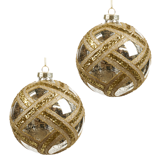 Goodwill M&G Bauble - Glitter Pattern - set of 2 - glass - gold - 10cm