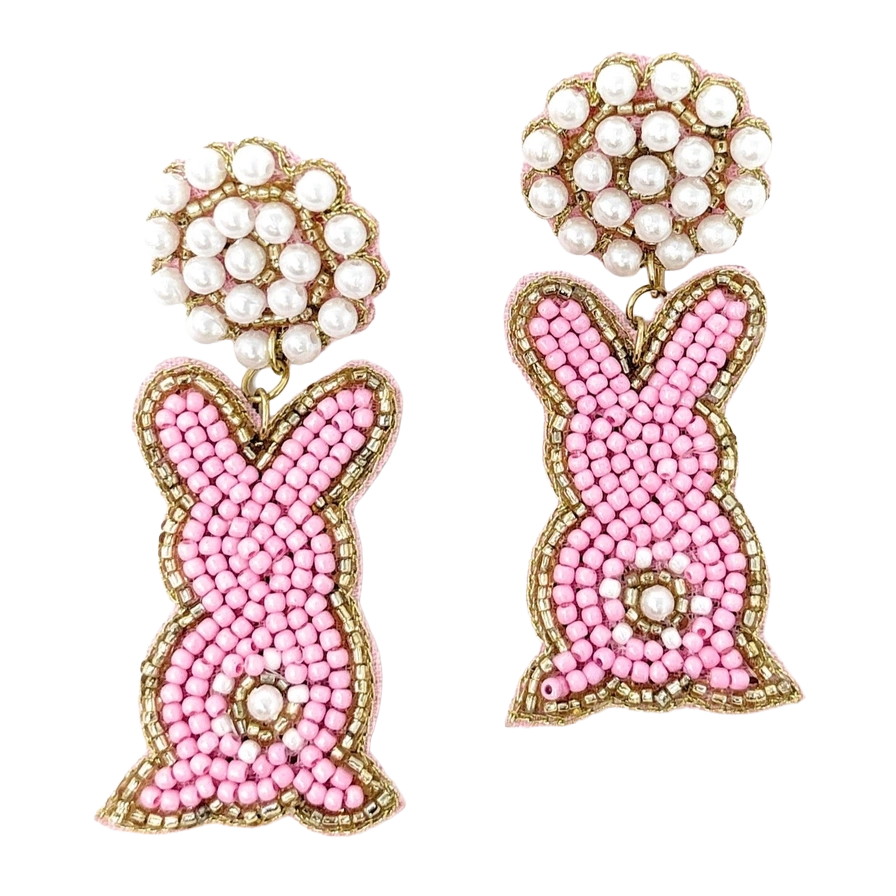 Viv! Christmas Easter Statement Earrings - Pink Bunny with Pearls