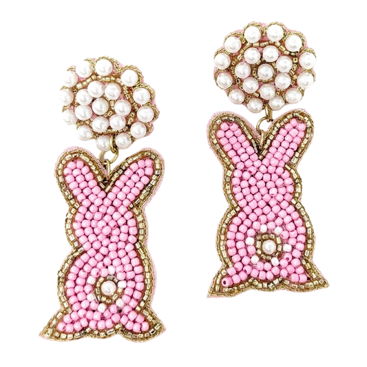 Viv! Christmas Easter Statement Earrings - Pink Bunny with Pearls