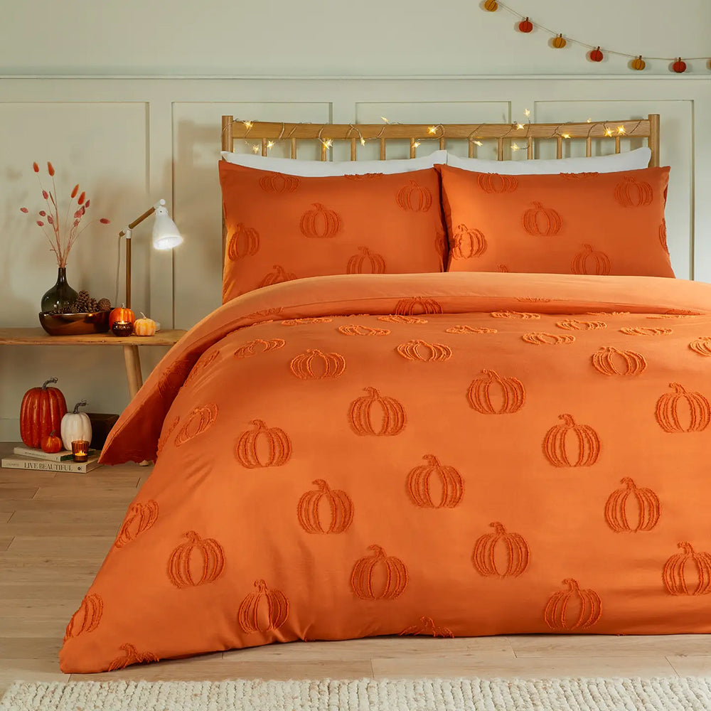 Viv! Christmas Fall Duvet Cover - Tufted Pumpkin - Soft Touch - Orange