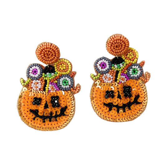 Viv! Christmas Halloween Statement Oorbellen - Jack-O-Lantern met Snoep