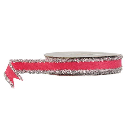 Viv! Christmas Weihnachtsband mit Draht - Lametta-Filzband - Dunkelrosa Silber - 2,5 cm x 9,1 m