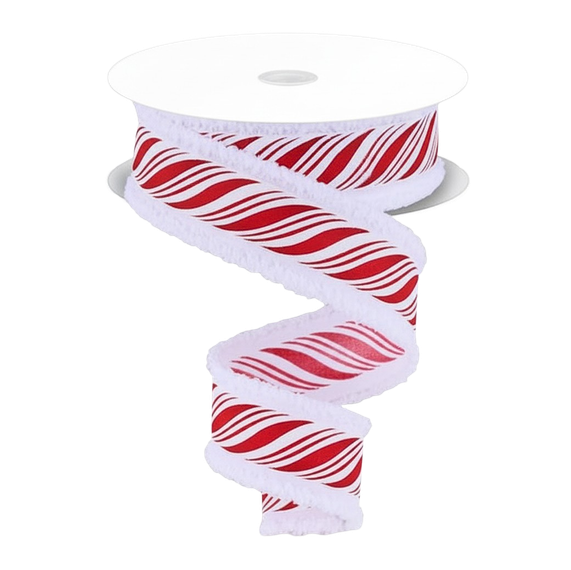 Viv! Christmas Wired Ribbon - Peppermint Stripe - Red White - 3.8 cm x 9.1 m