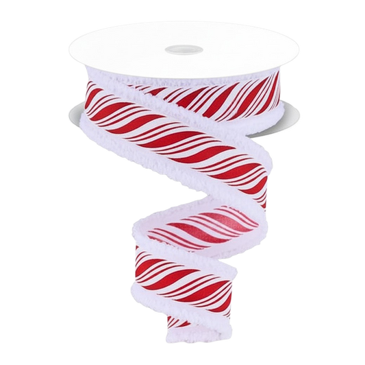 Viv! Christmas Cinta Alambrada de Navidad - Rayas de Menta - rojo blanco - 3,8cm x 9,1m