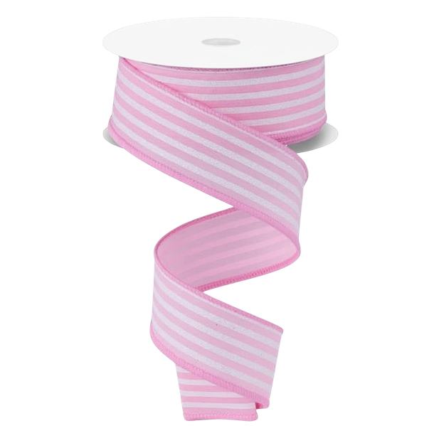 Viv! Christmas Wired Ribbon - Glitter Stripe - Pink White - 3.8 cm x 9.1 m