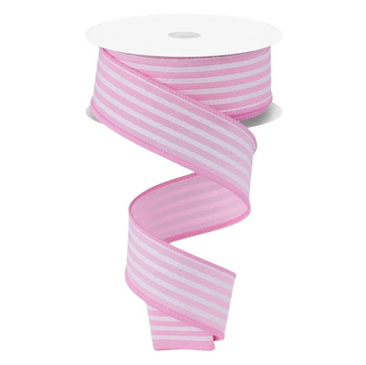 Viv! Christmas Wired Ribbon - Glitter Stripe - Pink White - 3.8 cm x 9.1 m